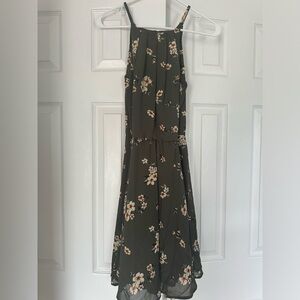 Blue Rain Sleeveless Floral Ruffle Dress dark green